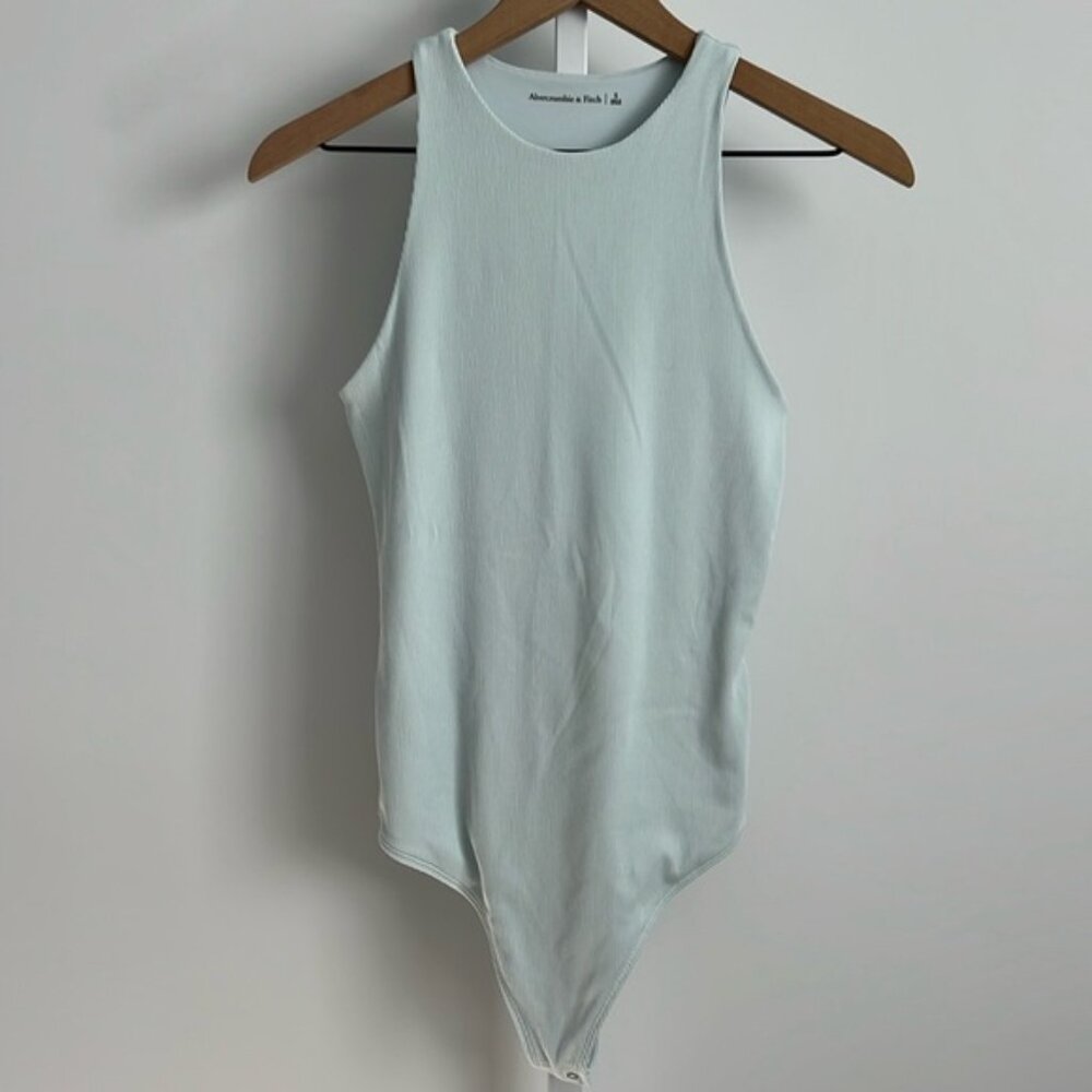 ABERCROMBIE & FITCH refined seamless rib fabric scuba bodysuit light blue small